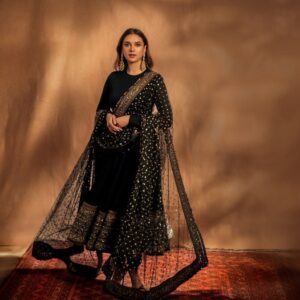 Aditi's Black Colour Embroidered Anarkali Suit Set